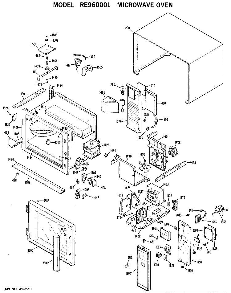 MICROWAVE OVEN Diagram and Parts List for RE960001  Hotpoint Microwave