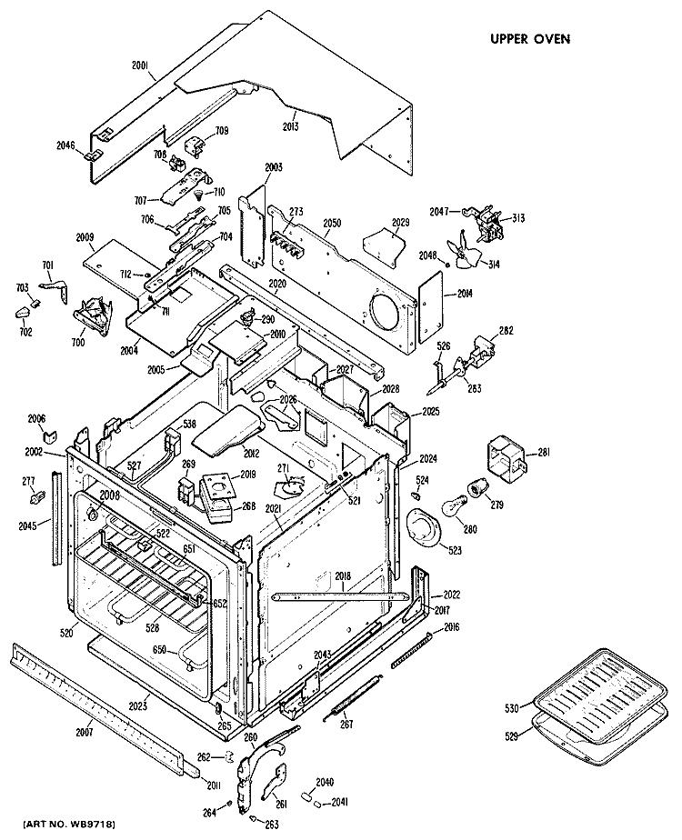 UPPER OVEN Diagram and Parts List for RK747G*D1  Hotpoint Wall Oven
