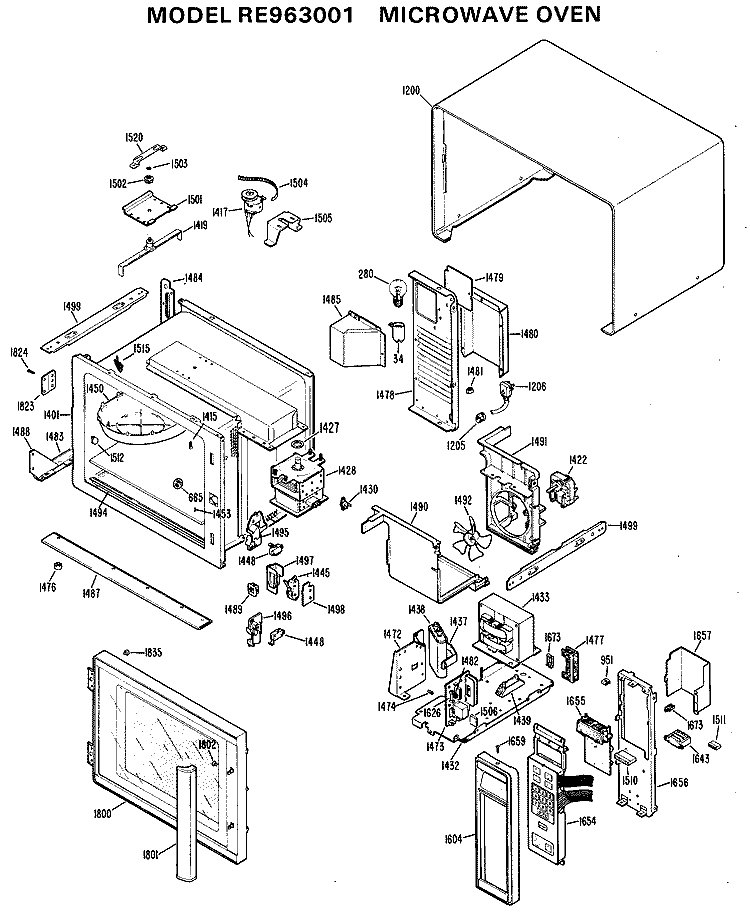 MICROWAVE OVEN Diagram and Parts List for RE963001  Hotpoint Microwave