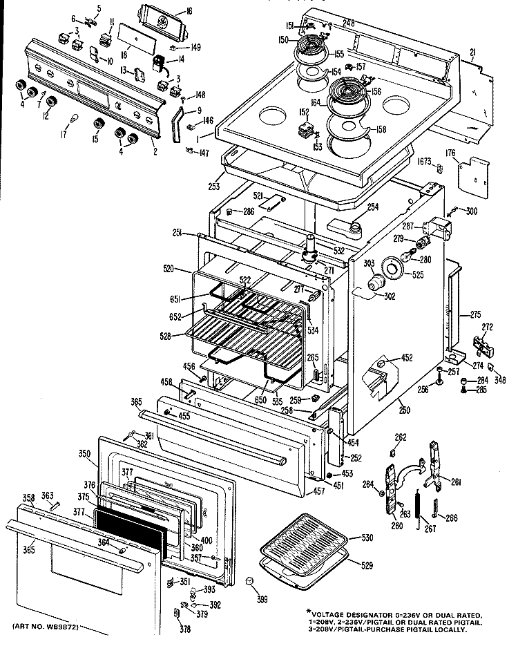 Section Diagram and Parts List for RB628*F1  Hotpoint Range