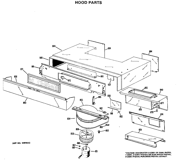 HOOD PARTS Diagram and Parts List for RH758G*D2  Hotpoint Range