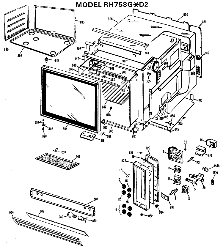 Section Diagram and Parts List for RH758G*D2  Hotpoint Range