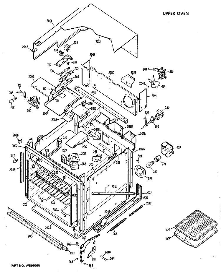UPPER OVEN Diagram and Parts List for RK747*D2  Hotpoint Wall Oven