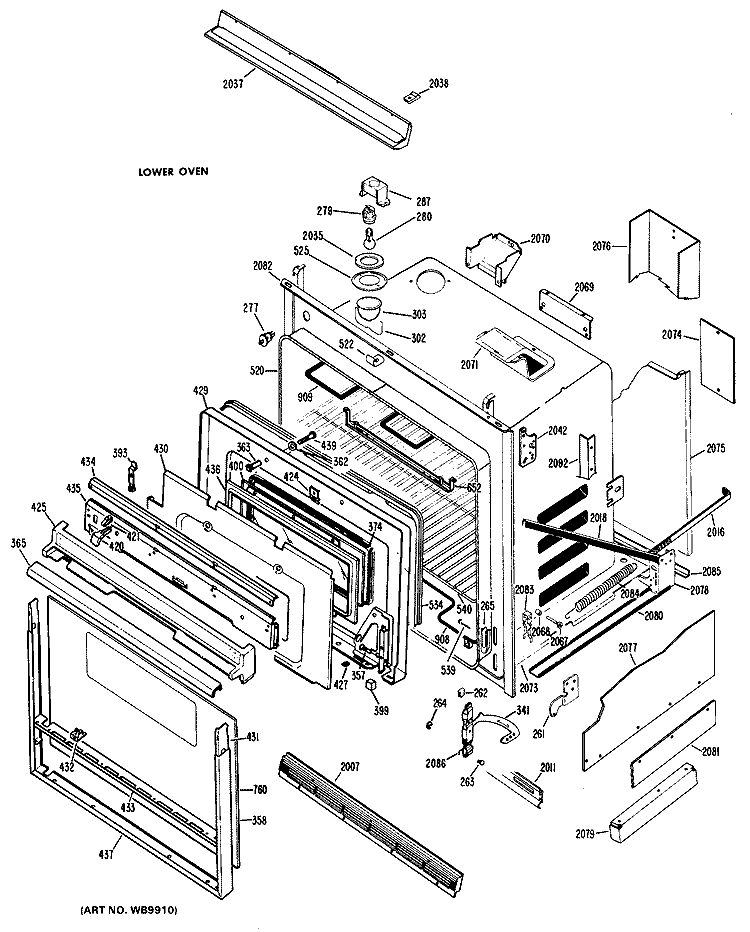 LOWER OVEN Diagram and Parts List for RK767G*D2  Hotpoint Wall Oven
