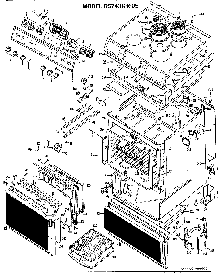 Section Diagram and Parts List for RS743G*05  Hotpoint Range