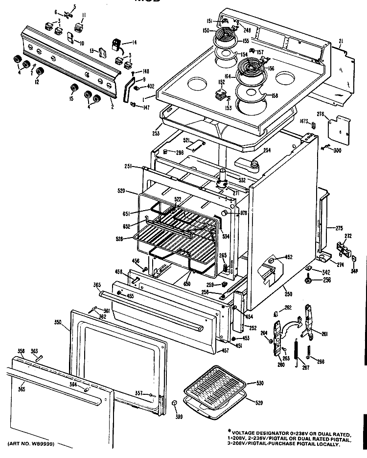 Section Diagram and Parts List for RB525*F2  Hotpoint Range