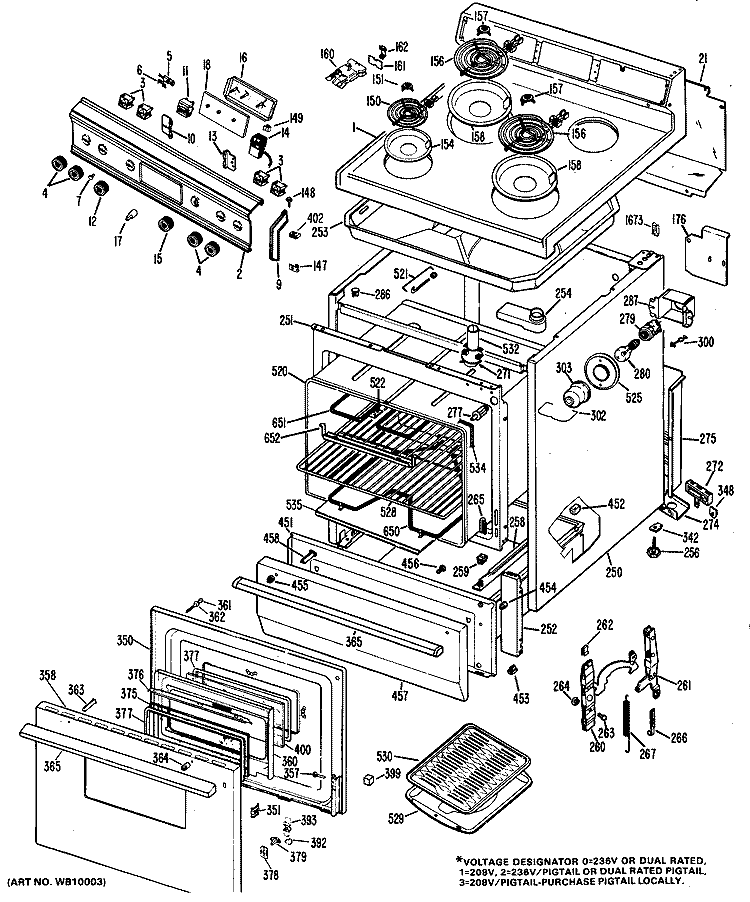 Section Diagram and Parts List for RB636*F2  Hotpoint Range