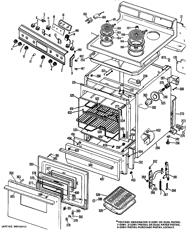 Section Diagram and Parts List for RB636*J1  Hotpoint Range