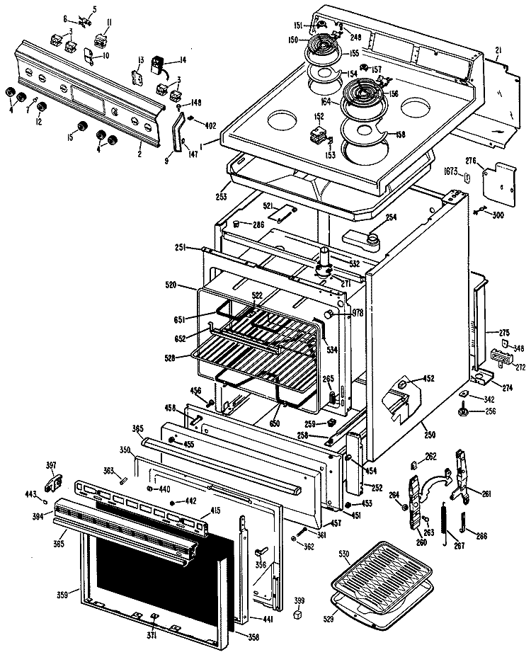 Section Diagram and Parts List for RB525G*H1  Hotpoint Range