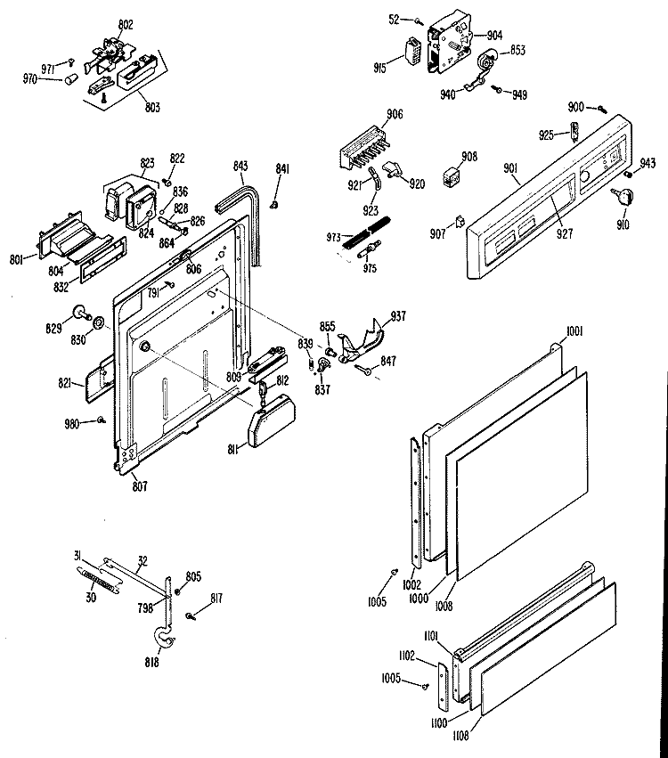 Section Diagram and Parts List for HDA965-01  Hotpoint Dishwasher