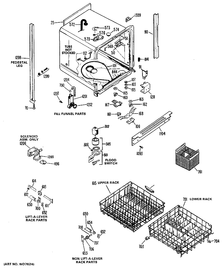 Section Diagram and Parts List for HDA965-01  Hotpoint Dishwasher