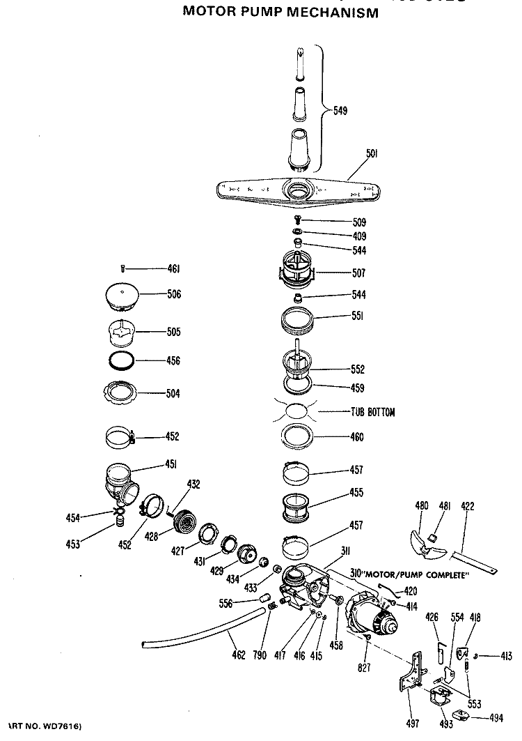 MOTOR PUMP MECHANISM Diagram and Parts List for HDA965-01  Hotpoint Dishwasher