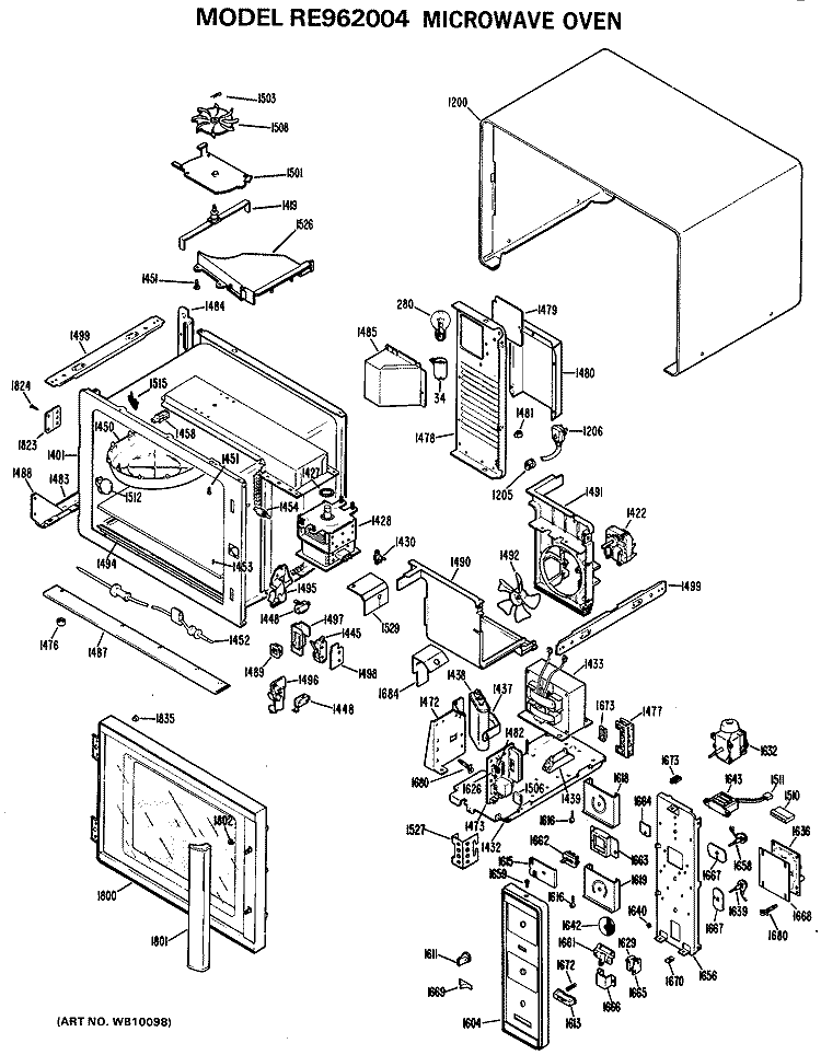 MICROWAVE OVEN Diagram and Parts List for RE962004  Hotpoint Microwave