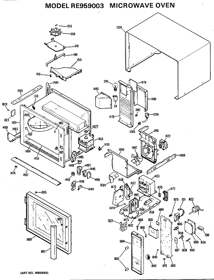 MICROWAVE OVEN Diagram and Parts List for RE959003  Hotpoint Microwave