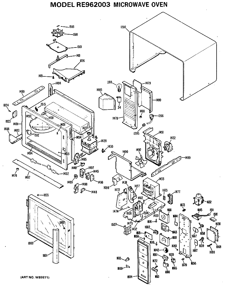 MICROWAVE OVEN Diagram and Parts List for RE962003  Hotpoint Microwave