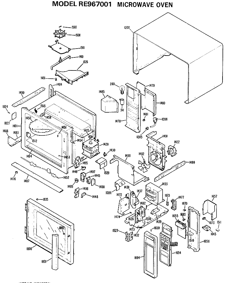 MICROWAVE OVEN Diagram and Parts List for RE967001  Hotpoint Microwave
