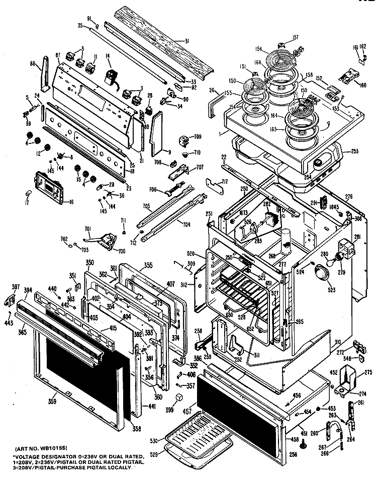 Section Diagram and Parts List for RB747G*H1  Hotpoint Range
