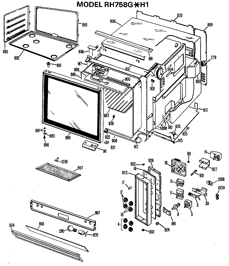 Section Diagram and Parts List for RH758G*H1  Hotpoint Range