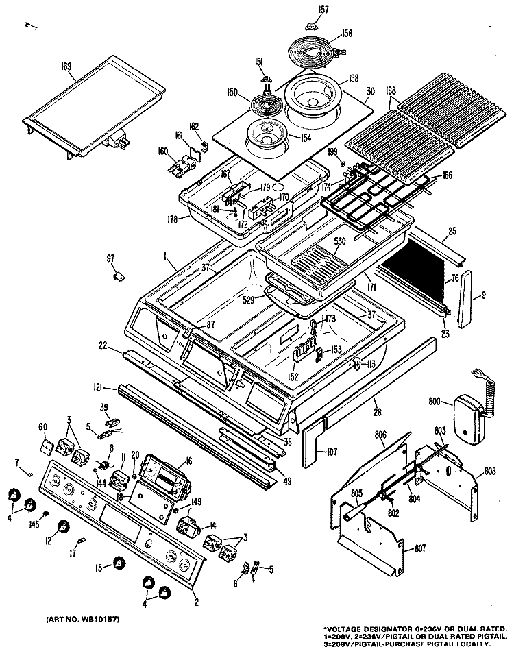 Section Diagram and Parts List for RS779G1H1  Hotpoint Range