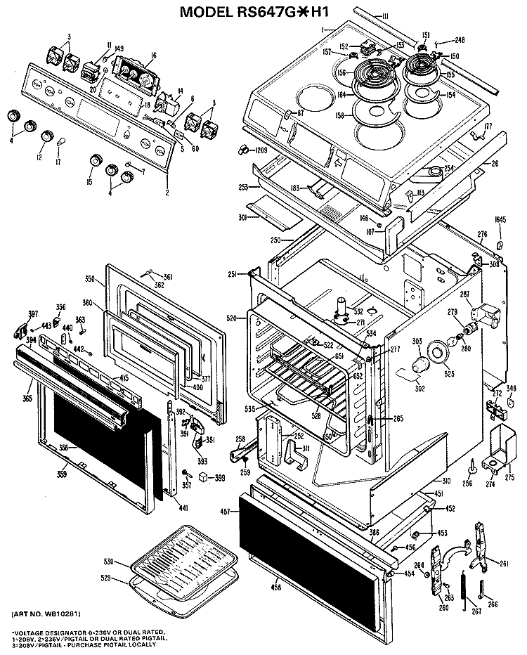 Section Diagram and Parts List for RS647G*H1  Hotpoint Range