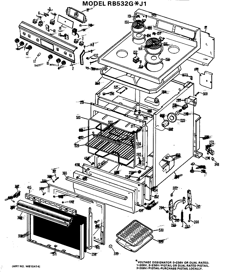Section Diagram and Parts List for RB532G*J1  Hotpoint Range