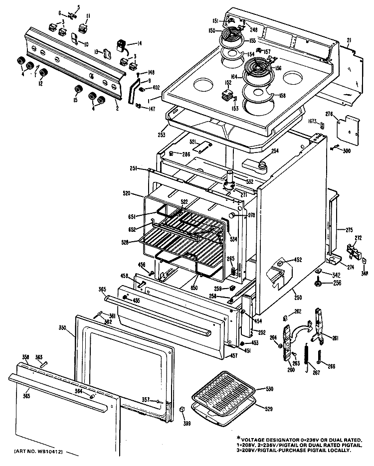 Section Diagram and Parts List for RB525*J1  Hotpoint Range
