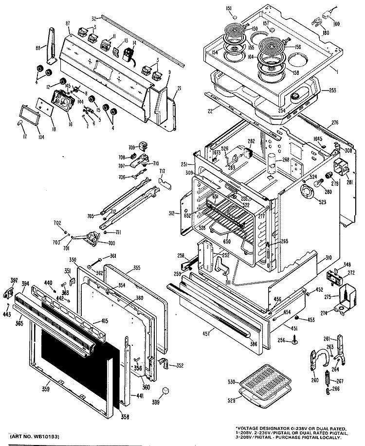 Section Diagram and Parts List for RB735G*H2  Hotpoint Range