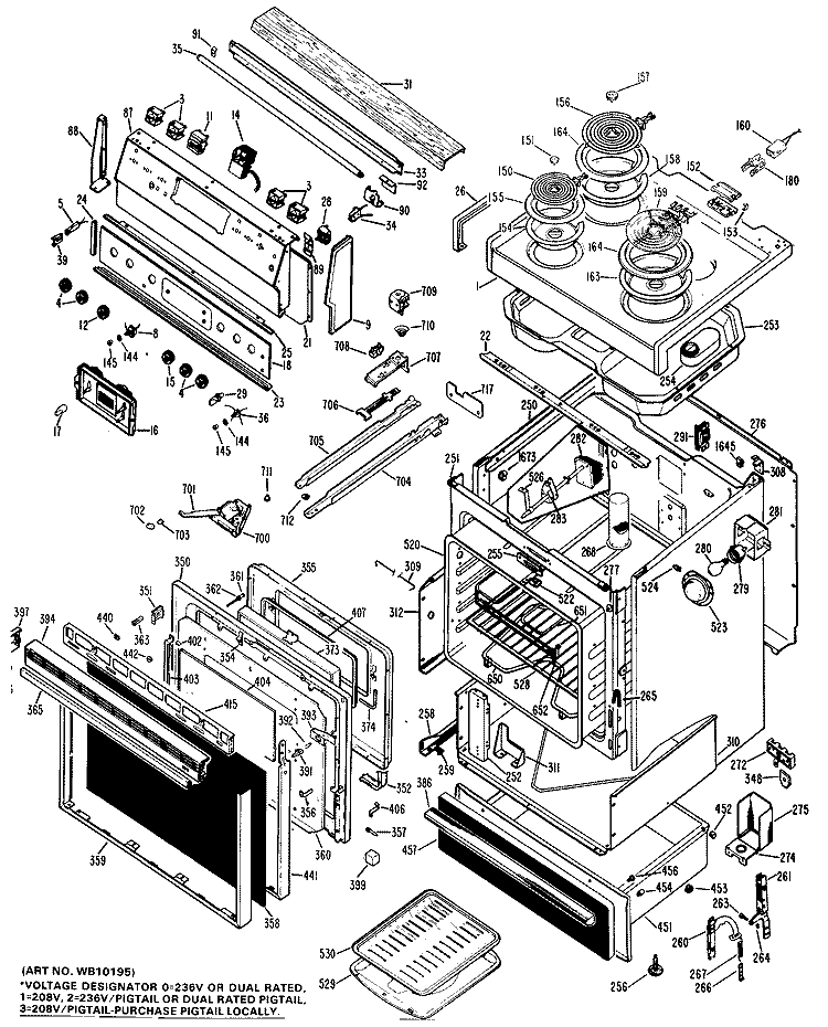 Section Diagram and Parts List for RB747G*H2  Hotpoint Range