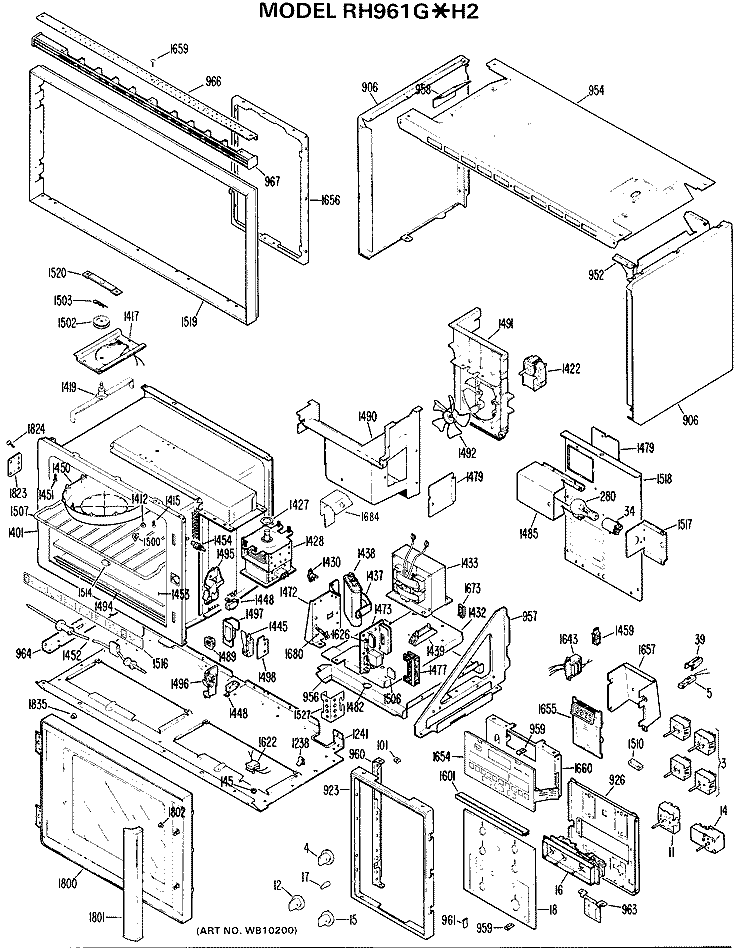 Section Diagram and Parts List for RH961G*H2  Hotpoint Microwave Oven Combo