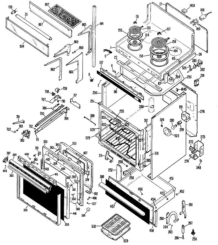Section Diagram and Parts List for RH961G*H2  Hotpoint Microwave Oven Combo