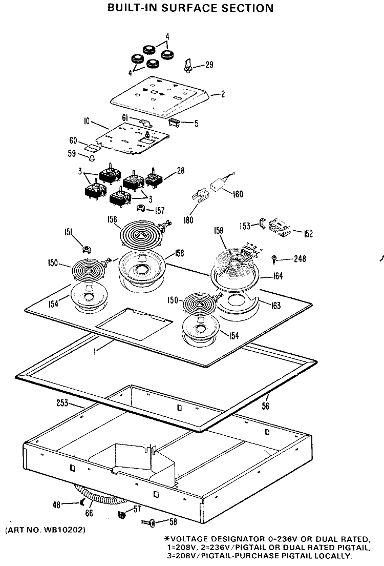 BUILT - IN SURFACE SECTION Diagram and Parts List for RU38*C2  General Electric Cooktop