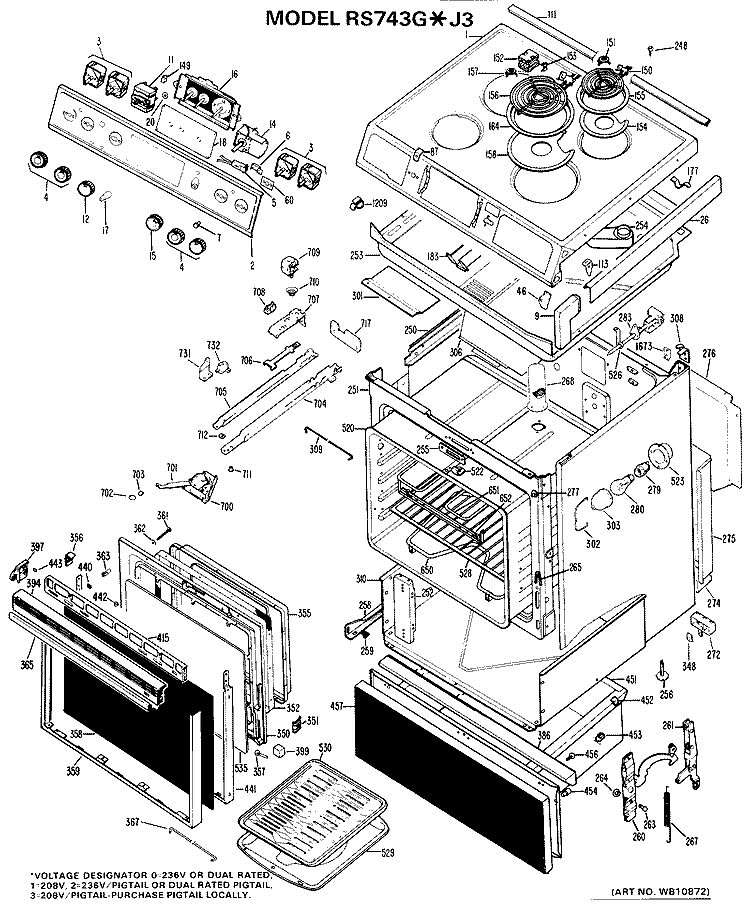 Section Diagram and Parts List for RS743G*J3  Hotpoint Range