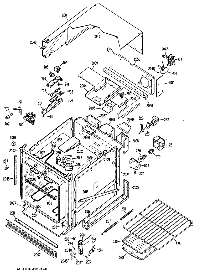 Section Diagram and Parts List for RJ742G*J1  Hotpoint Wall Oven