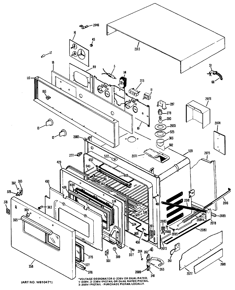 Section Diagram and Parts List for RK38*J1  Hotpoint Wall Oven