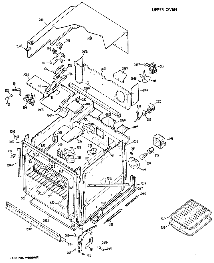 UPPER OVEN Diagram and Parts List for RK747G*J1  Hotpoint Wall Oven