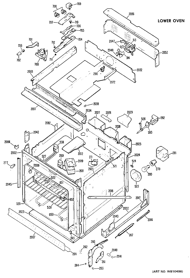 LOWER OVEN Diagram and Parts List for RK777G*J1  Hotpoint Wall Oven