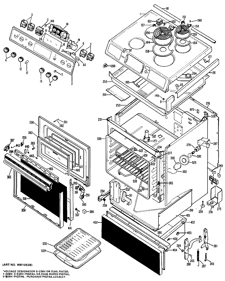 Section Diagram and Parts List for RS47G*J1  Hotpoint Range