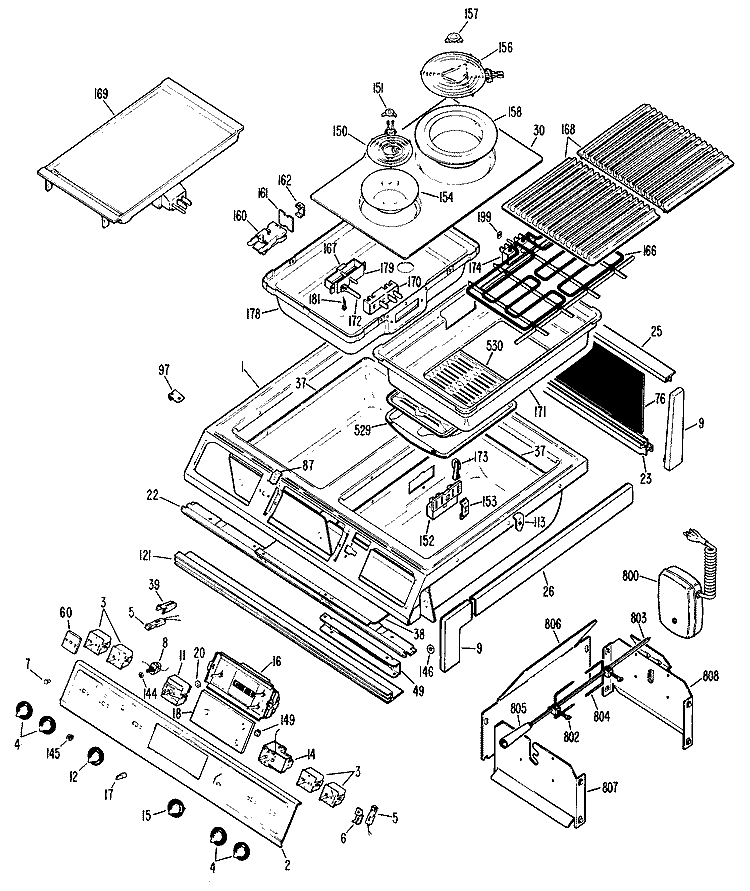 Section Diagram and Parts List for RS779G1J1  Hotpoint Range