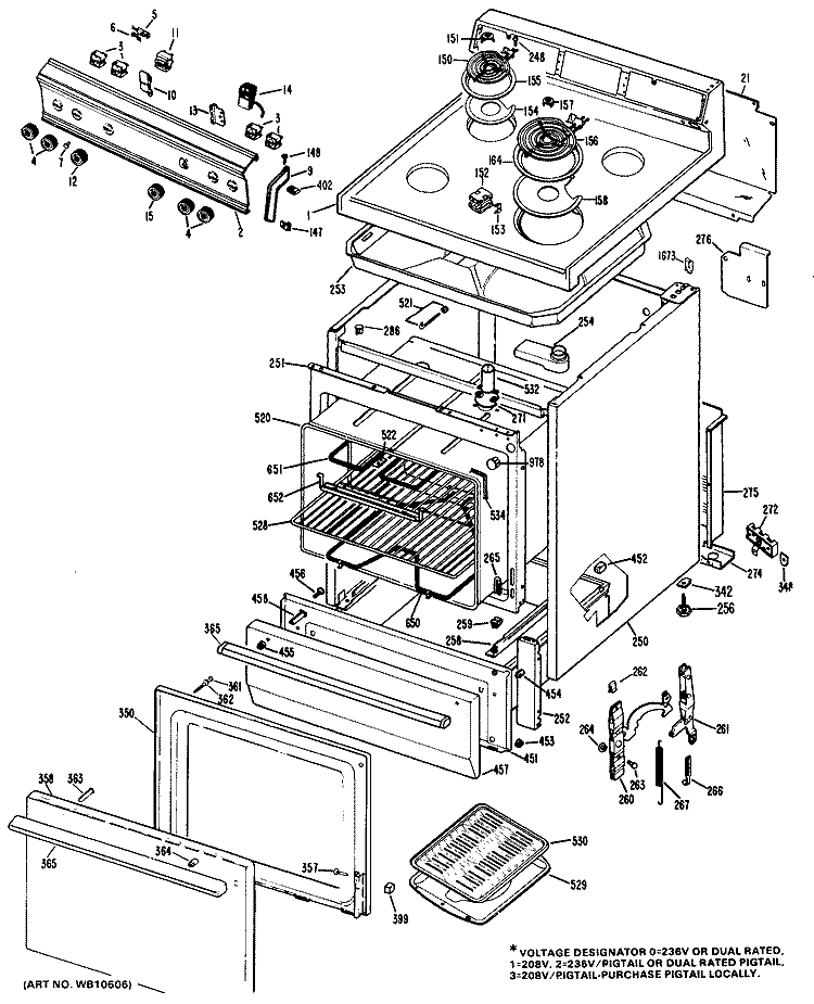 Section Diagram and Parts List for RB525*J2  Hotpoint Range