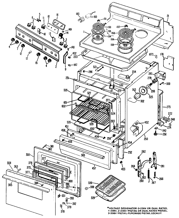 Section Diagram and Parts List for RB636*JX  Hotpoint Range