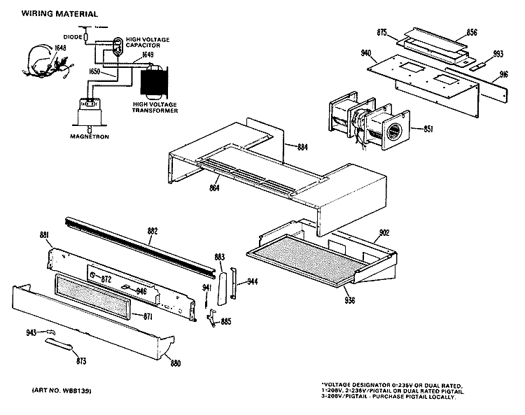 Section Diagram and Parts List for RH962V*K1  Hotpoint Microwave Oven Combo