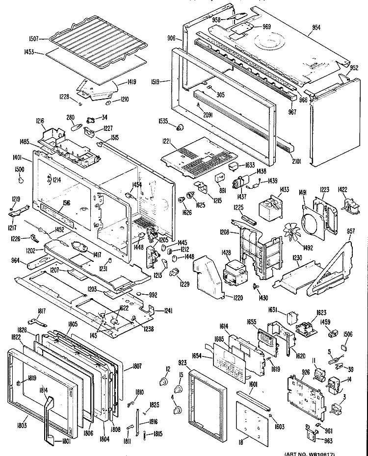 Section Diagram and Parts List for RH962V*K1  Hotpoint Microwave Oven Combo