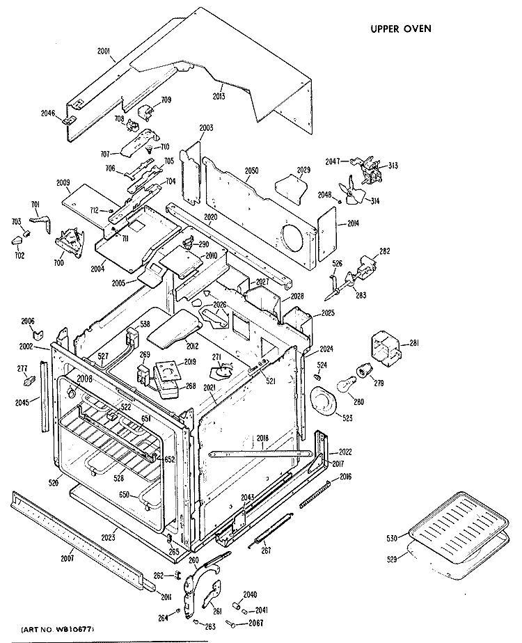 UPPER OVEN Diagram and Parts List for RK747G*J2  Hotpoint Wall Oven