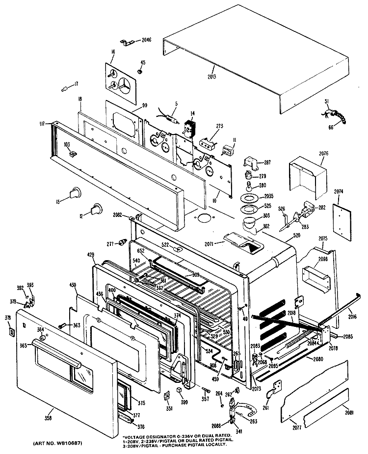Section Diagram and Parts List for RK38*J2  Hotpoint Wall Oven