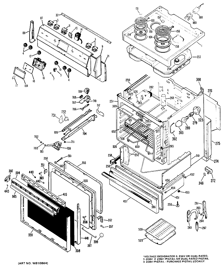 Section Diagram and Parts List for RB735G*J4  Hotpoint Range