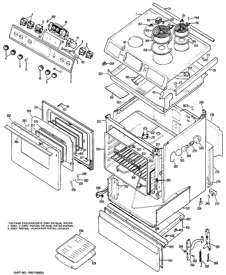 Section Diagram and Parts List for RS46*J3  Hotpoint Range