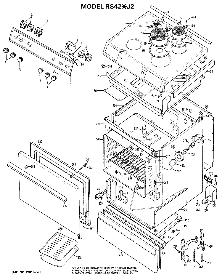 Section Diagram and Parts List for RS42*J2  Hotpoint Range