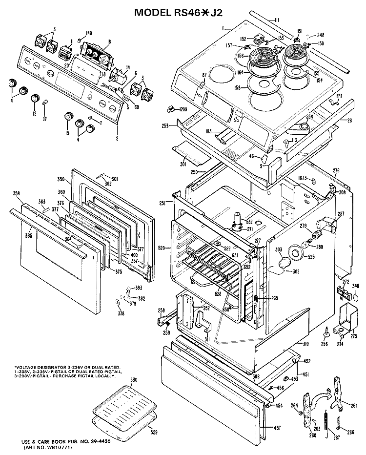 Section Diagram and Parts List for RS46*J2  Hotpoint Range