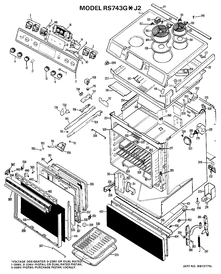 Section Diagram and Parts List for RS743G*J2  Hotpoint Range
