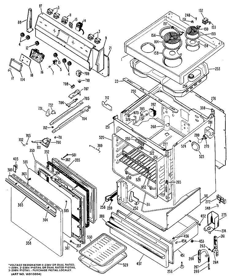 Section Diagram and Parts List for RB734*J3  General Electric Range